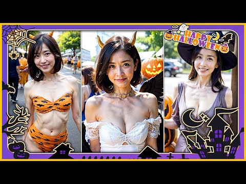 美魔女のハロウィン仮装が可愛すぎた ─ “年に一度くらい、はしゃいでもいいよね？”  AI japanese mature woman Look Book サムネイル